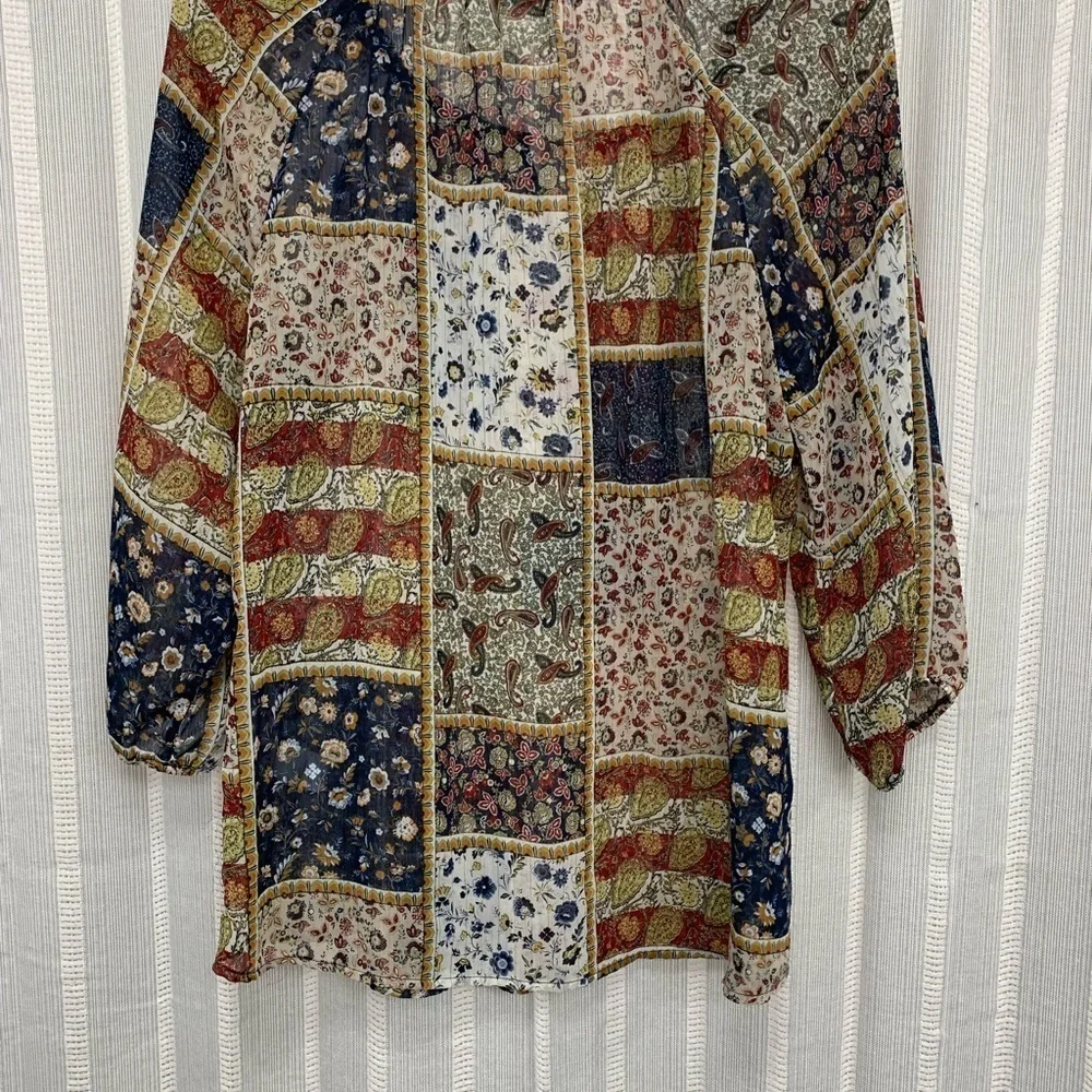 Westport Floral‎ Brown Blue Shift Tunic Sheer Long Sleeve Size XL Boho Festival - Picture 5 of 8
